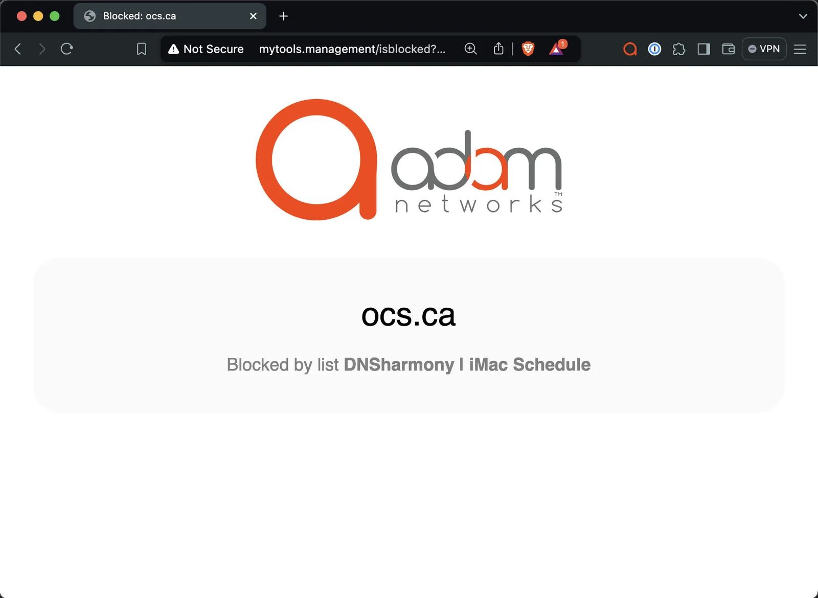 adam:ONE block page for a site blocked by a DNSharmony schedule
