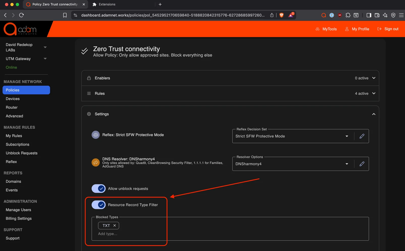 adam:ONE resource record type filter blocking TXT queries