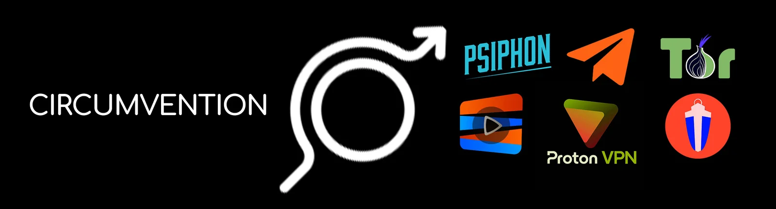 Logos of circumvention tools including Psiphon, Tor and Proton VPN